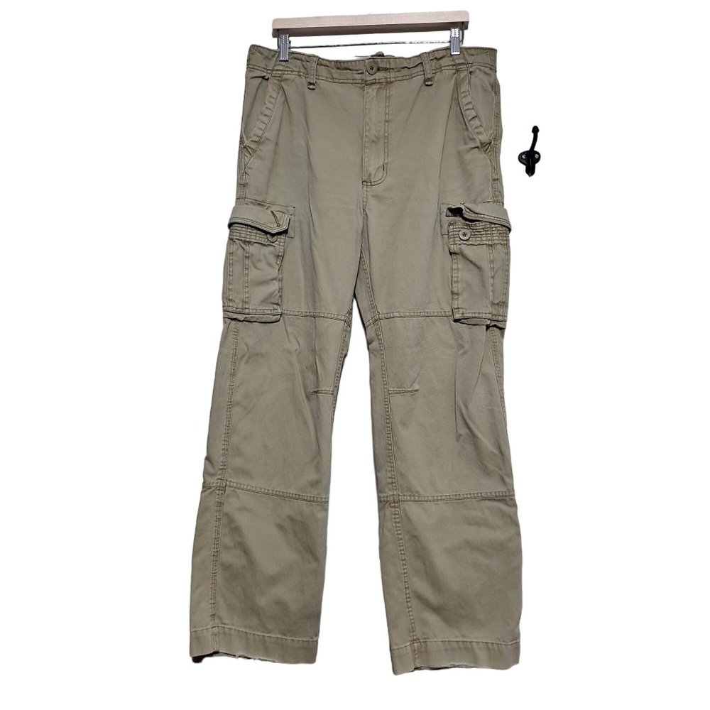 Ruff Hewn Pant Men 36 x 32 Tan Cargo Pocket Outdoor Bootcut Workwear Double Knee